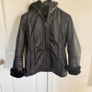Black Wilson Leather Jacket with Fur Trim. S